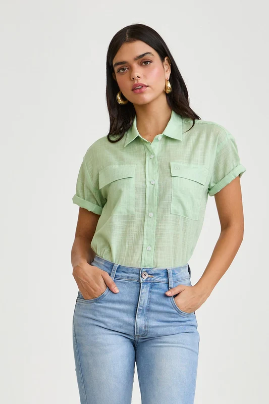 CAMISA CURTA WORKER DOIS BOLSOS FLAME 12 VERDE / P