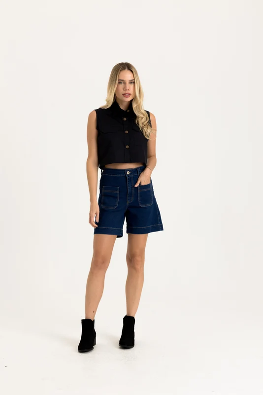 CAMISA CURTA CROPPED FLAME 12375S PRETO / P