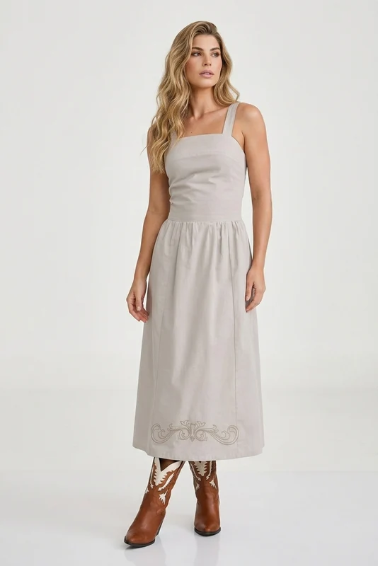 VESTIDO EVASE SARJA 40113V OFF WHITE / P