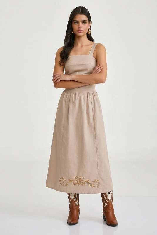 VESTIDO EVASE SARJA 40113V BEGE / GG