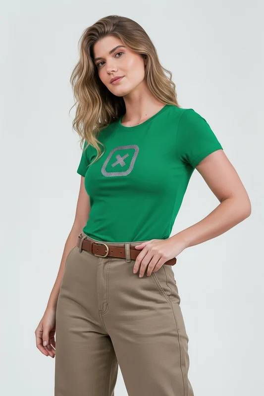 CAMISETA SLIM FIO 30 PENTEADA STRASS 51073 VERDE / M