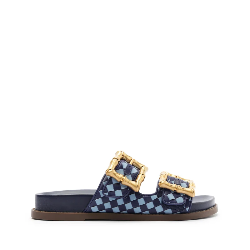Enola Sporty Woven Leather Sandal 8.5 / Blue / Atanado Leather