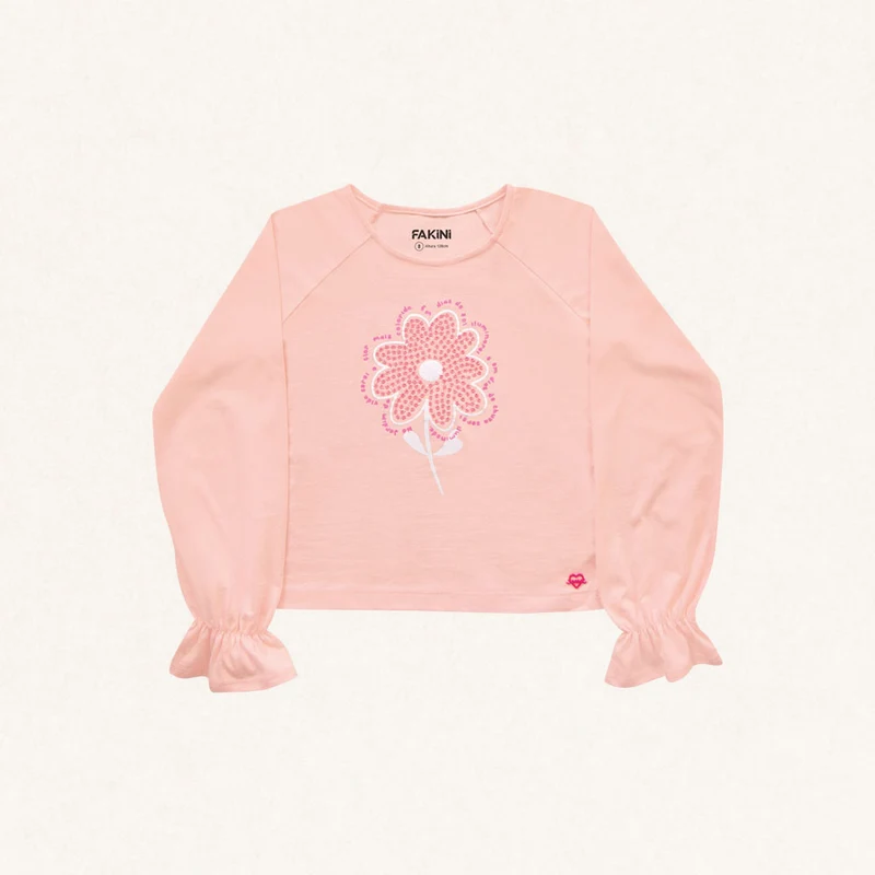 Blusinha Manga Longa Flor com Latejoulas Fakini - Feminino 04 / Menina / Rosa