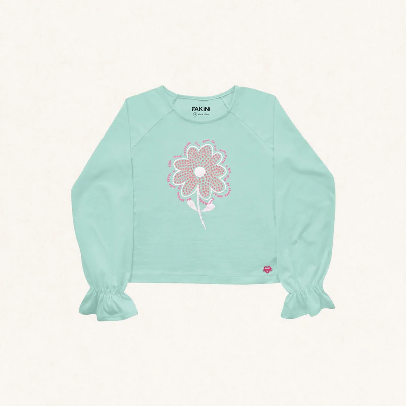 Blusinha Manga Longa Flor com Latejoulas Fakini - Feminino 04 / Menina / Verde