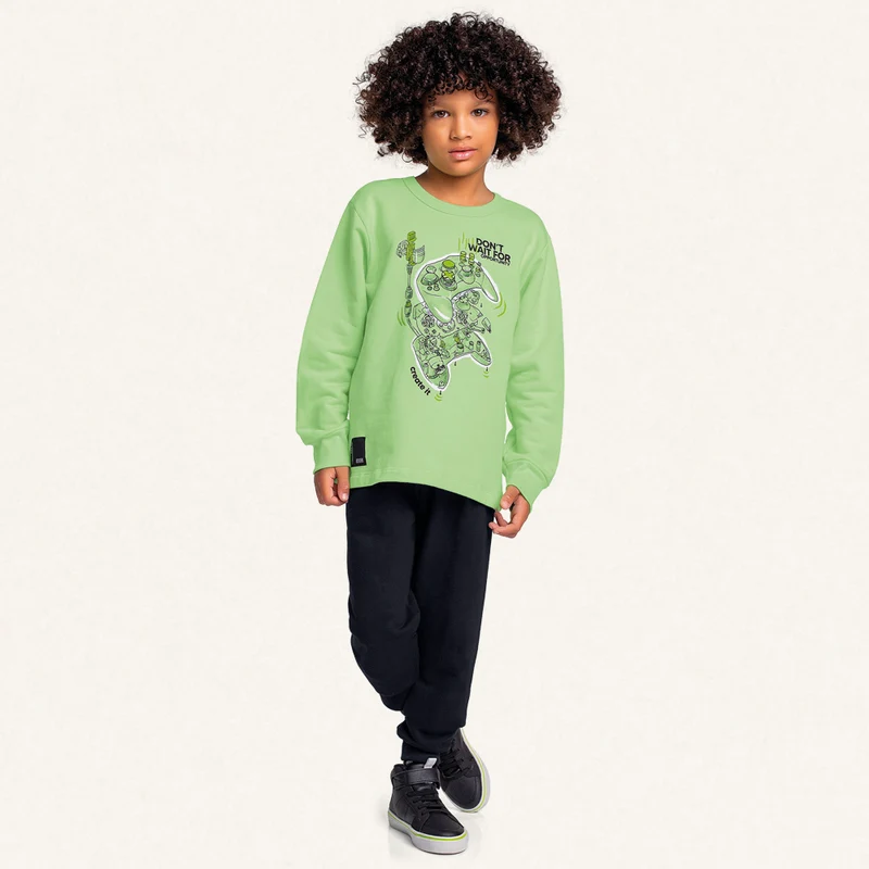 Conjunto Moletom Estampado Don't Wait For Opportunity Fakini - Masculino 04 / Menino / Verde