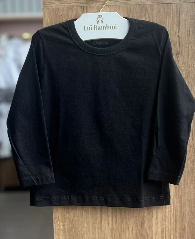 CAMISETA MANGA LONGA BÁSICA LISA MENINO FAKINI PRETO / 12