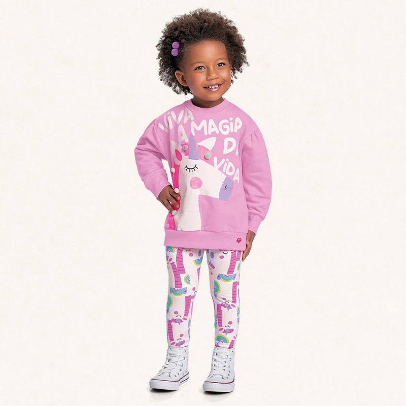 Conjunto Blusa Moletom e Legging Viva a Magia Fakini - Feminino 03 / Menina / Rosa