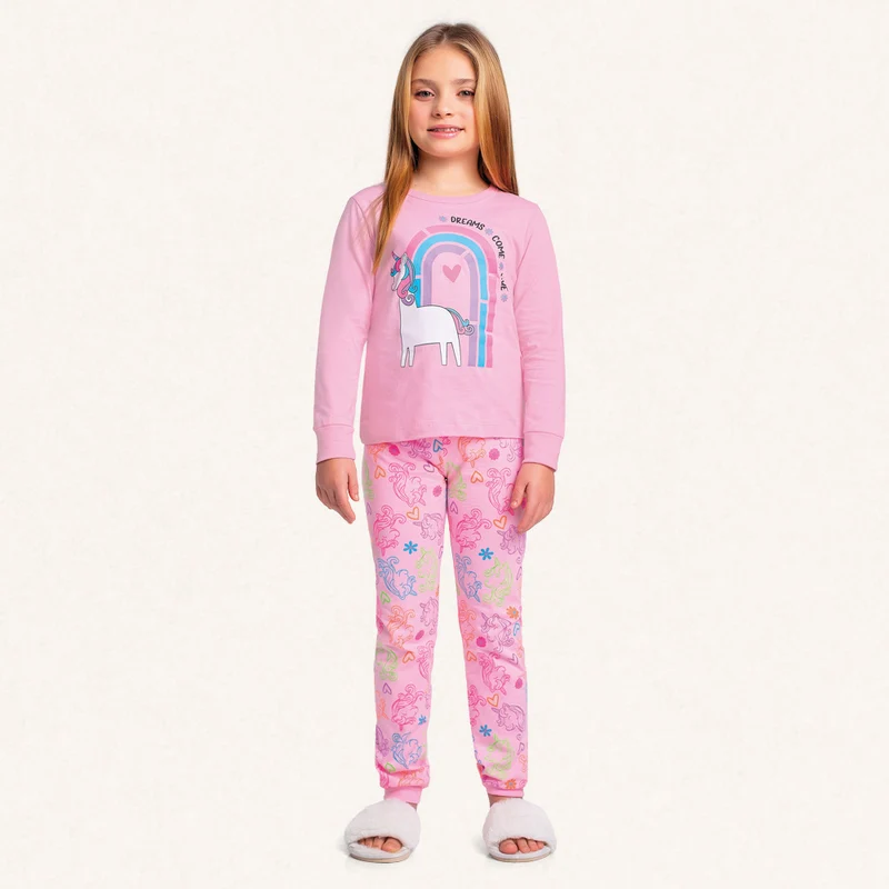 Conjunto Pijama Manga Longa Unicórnio Fakini - Feminino 04 / Menina / Marfim