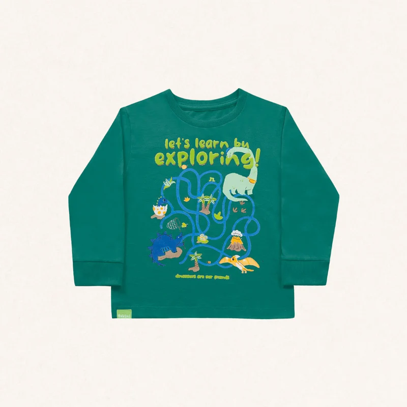 Camiseta Manga Longa Estampada Exploring! Fakini - Masculina 01 / Menino / Verde