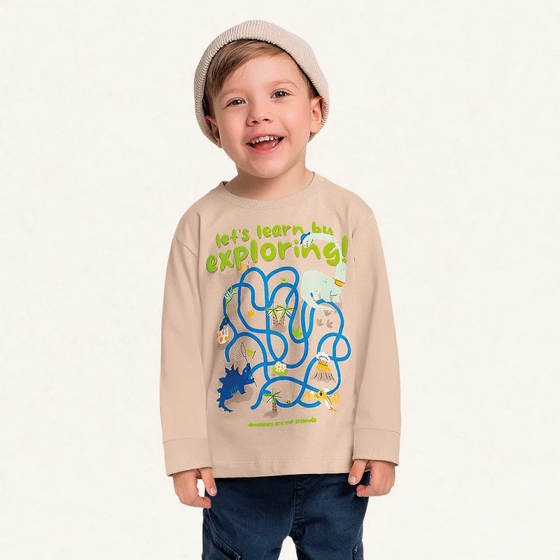 Camiseta Manga Longa Estampada Exploring! Fakini - Masculina 02 / Menino / Verde