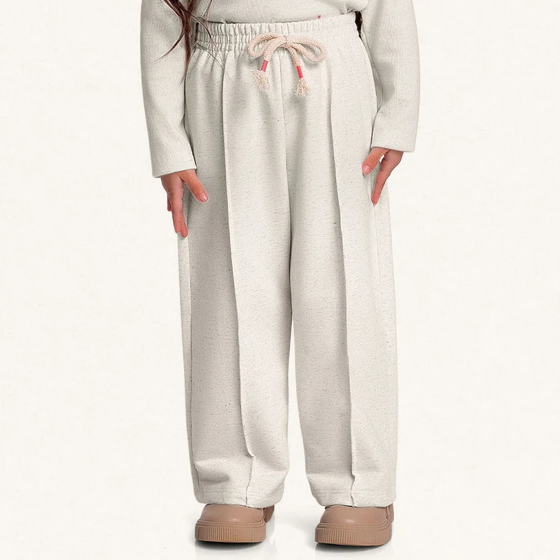Calça Malha Wide Leg Cordão Fakini - Feminina 03 / Menina / Cru