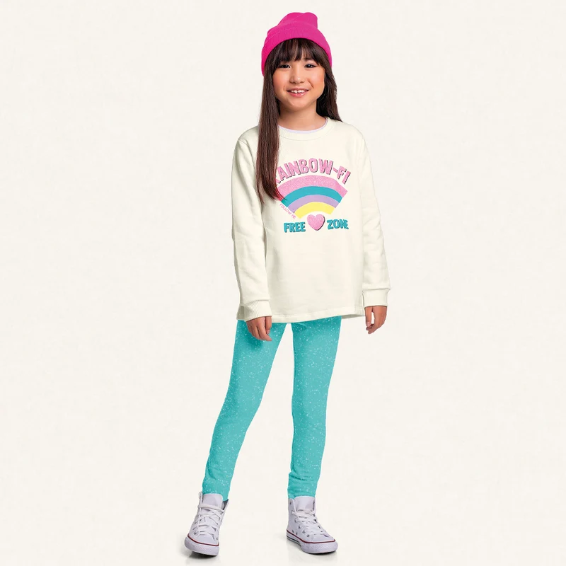 Conjunto Moletom Blusa e Legging Rainbow-Fi Fakini - Feminino 06 / Menina / Marfim