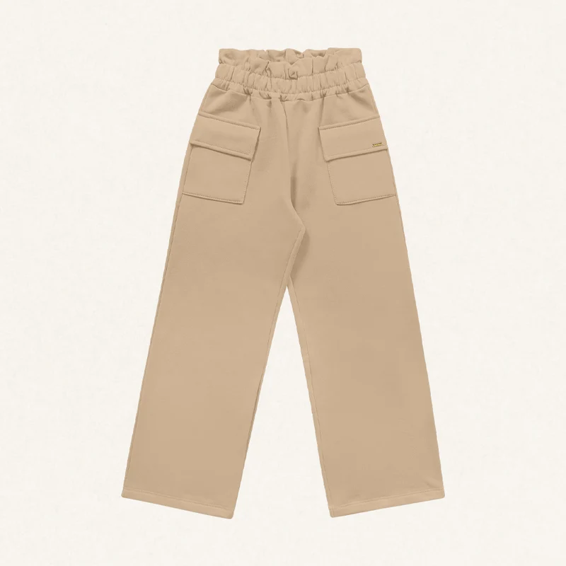 Calça Malha Wide Leg com Bolsos Fakini - Feminina 04 / Menina / Camelo