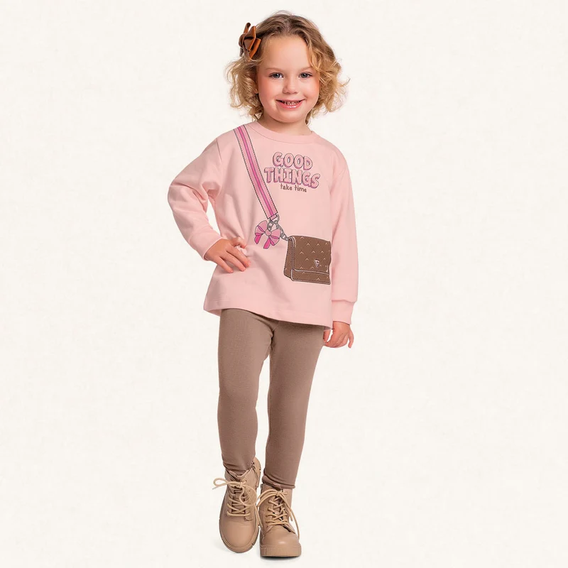 Conjunto Moletom Blusa e Calça Peluciada Good Things Rosa Fakini - Feminino 01 / Menina