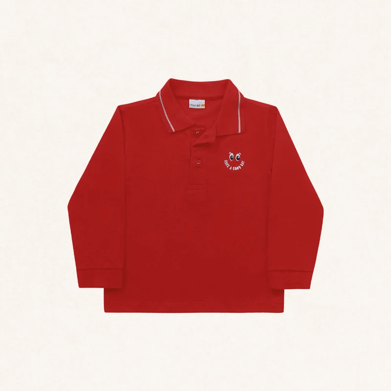Camisa Polo Manga Longa Bordada Fakini - Masculina 01 / Menino / Vermelho