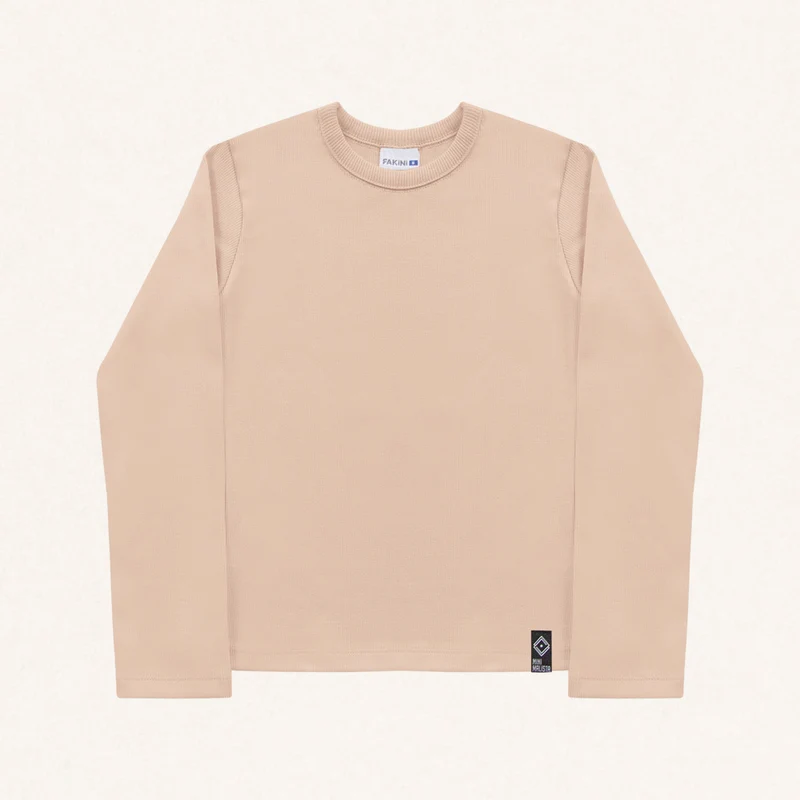 Blusinha Manga Longa Canelada Fakini Feminina 02 / Menina / Bege