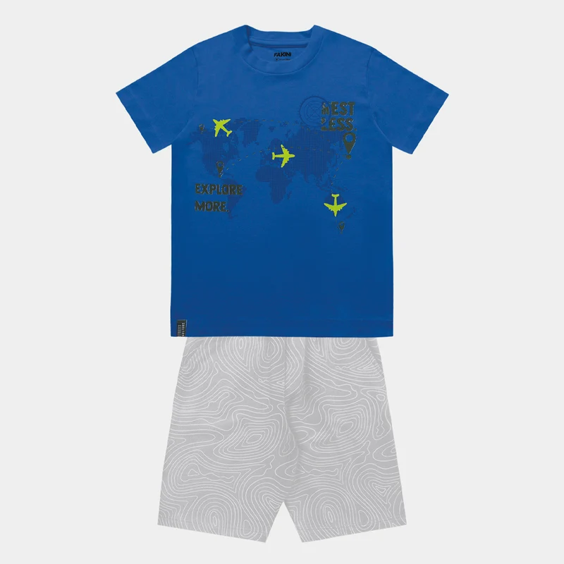 Conjunto Camiseta Manga Curta e Bermuda Rest Less Fakini Masculino 04 / Menino / Azul/Cinza