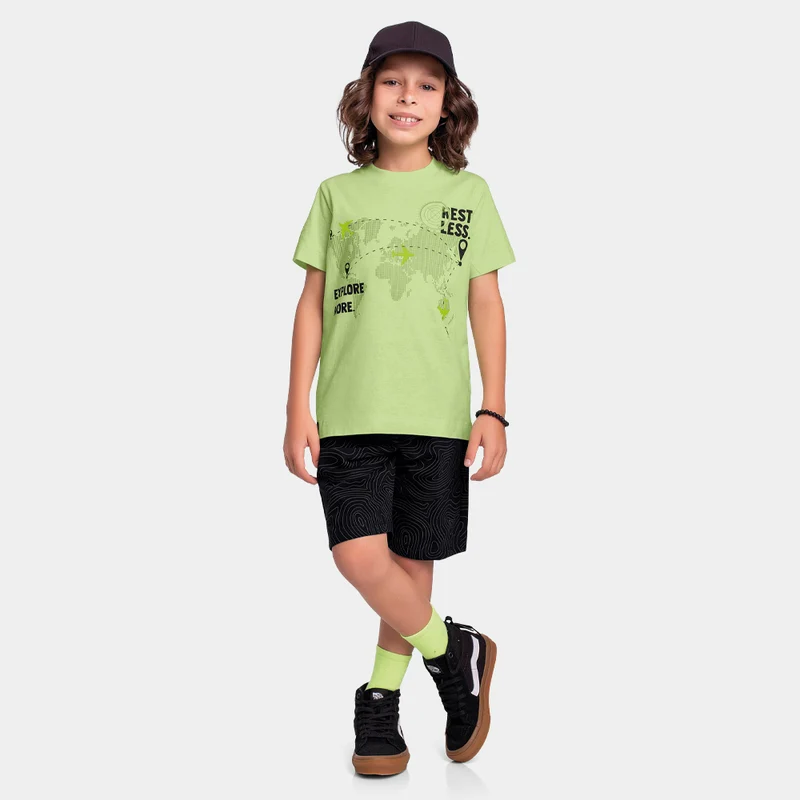 Conjunto Camiseta Manga Curta e Bermuda Rest Less Fakini Masculino 06 / Menino / Marfim/Camelo