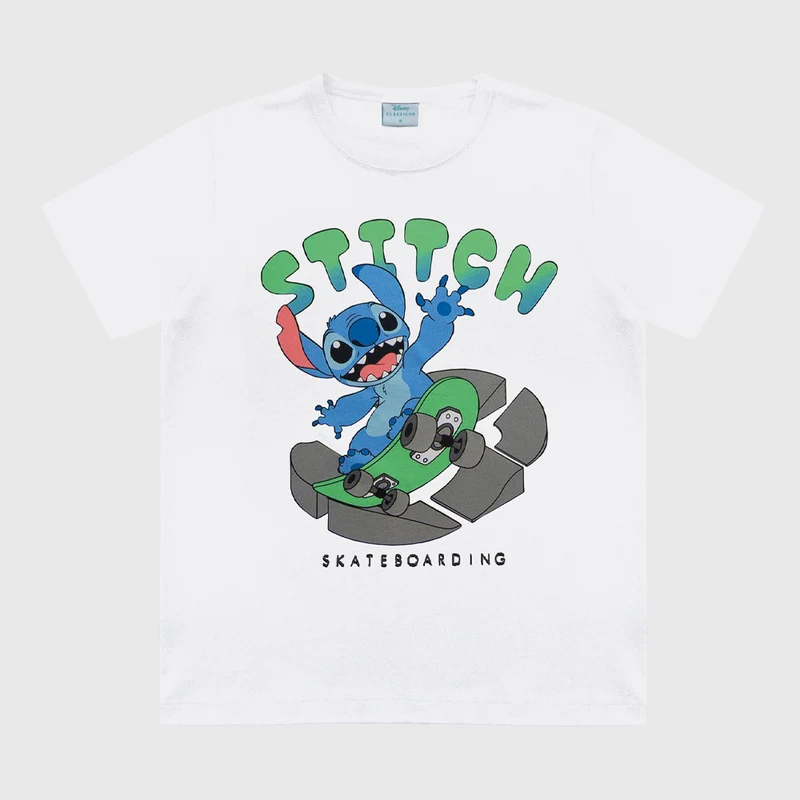 Camiseta Manga Curta Stitch Skateboarding Fakini Masculino 04 / Menino / Branco