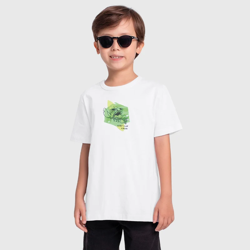 Camiseta Manga Curta Stitch Surf's Up Kauai Fakini Masculino 04 / Menino / Branco