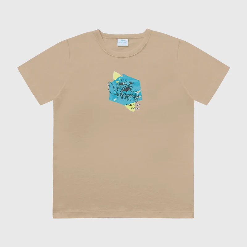 Camiseta Manga Curta Stitch Surf's Up Kauai Fakini Masculino 04 / Menino / Camelo