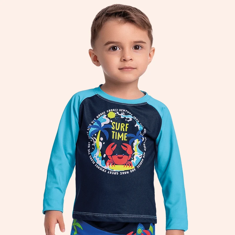 Camiseta Manga Longa Moda Praia Fakini Masculino 03 / Menino / Azul