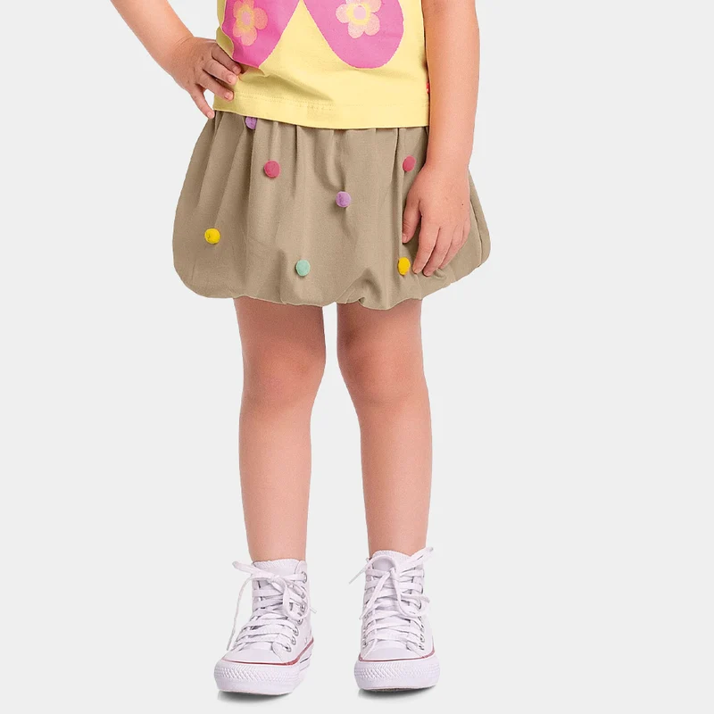 Short Saia Balonê Em Malha Bolinhas coloridas Fakini Feminino 02 / Menina / Preto