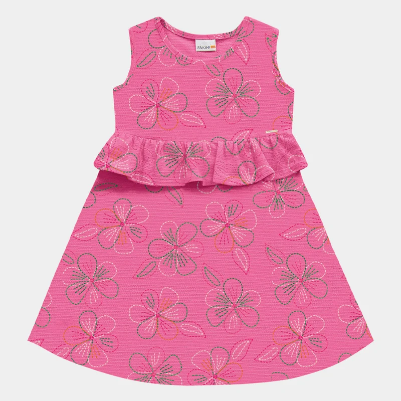 Vestido Estampa Floral Fakini Feminino 02 / Menina / Rosa