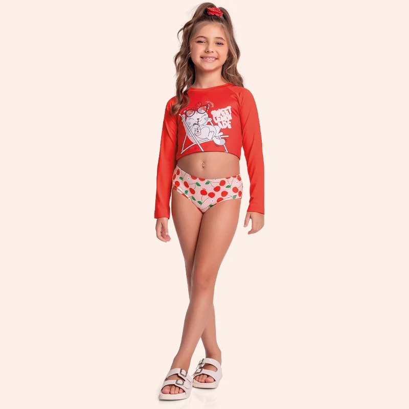 Conjunto Moda Praia Sweet Lemonade Com Amarrador Fakini Feminino 10 / Menina / Vermelho