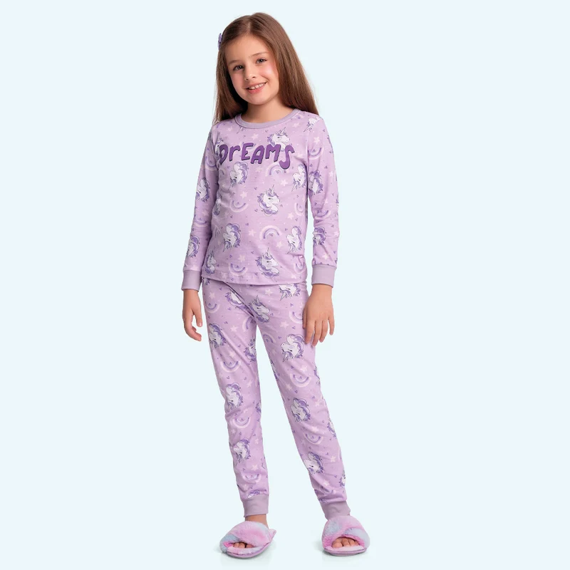 Conjunto Blusa Manga Longa e Calça Pijama Dreams Unicôrnios Fakini Feminino 04 / Menina