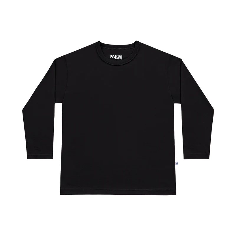 Camiseta Manga Longa Básica Preta Fakini - Masculina 03 / Menino