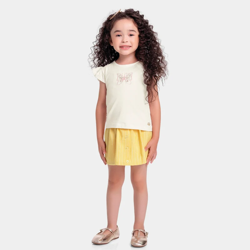 Conjunto Blusa e Short Saia Borboleta Fakini Feminino 02 / Menina / Rosa/Avelã