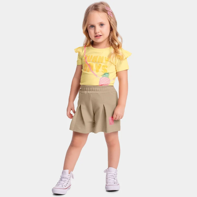 Conjunto Blusa e Shorts Sunnny Days Fakini - Menina 01 / Amarelo