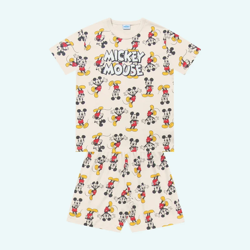 Conjunto de Camiseta e Bermuda Pijama Mickey Mouse Fakini Masculino 08 / Menino / Baunilha