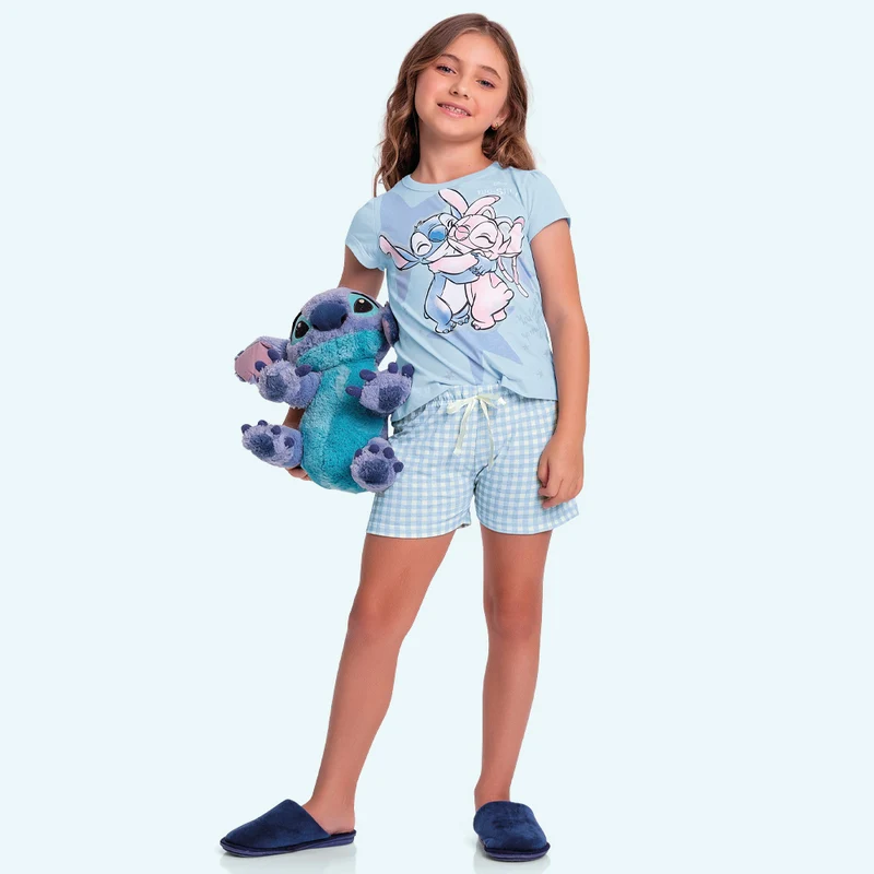 Conjunto Blusa e Shorts de Pijama Lilo e Stitch Fakini Feminino 14 / Lilás