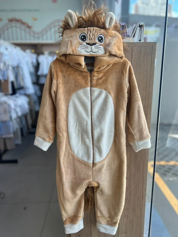 MACACÃO KIGURUMI MANGA LONGA LEÃO PELINHOS ZÍPER CAPUZ MENINO FAKINI Caramelo / 8