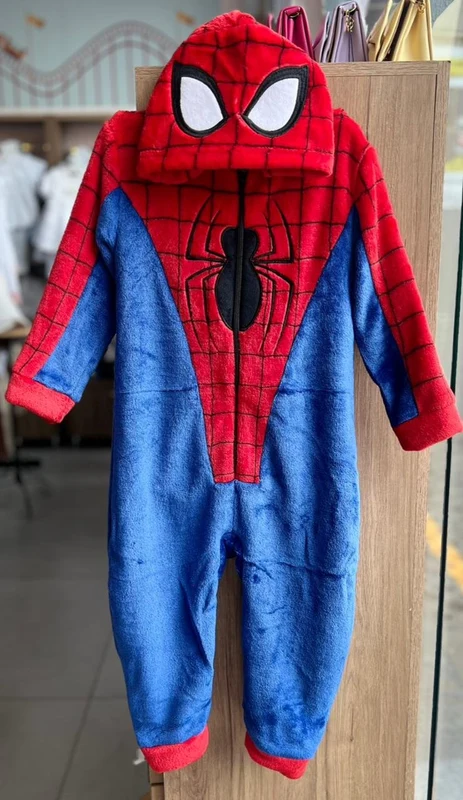 MACACÃO KIGURUMI MANGA LONGA ZÍPER HOMEM ARANHA MARVEL HEROI PELINHOS MENINO FAKINI Vermelho / 10