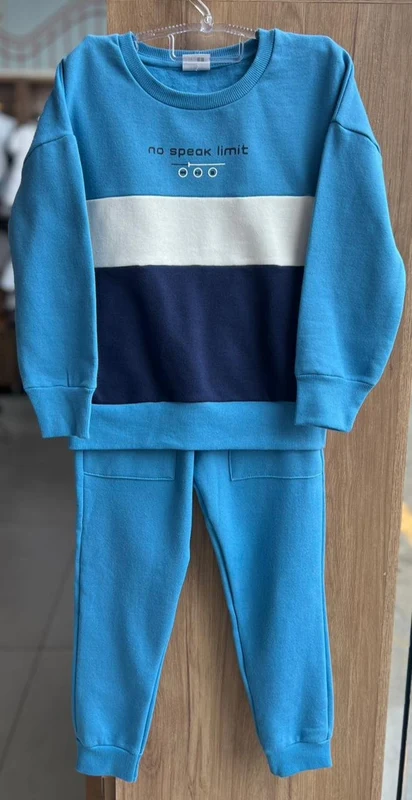 CONJUNTO BLUSÃO MANGA LONGA LISTRAS NO SPEAK LIMIT E CALÇA MOLETOM MENINO FAKINI AZUL / 8