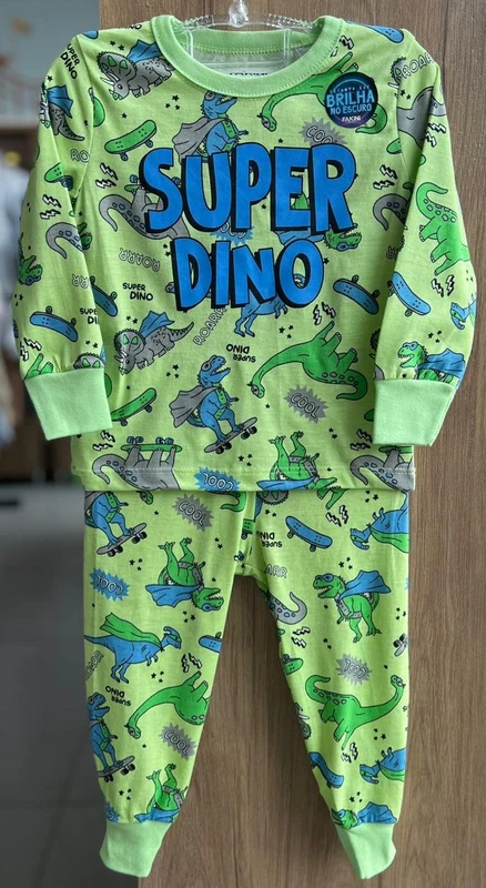 CONJUNTO PIJAMA CAMISETA MANGA LONGA DINO DINOSSAURO SKATE SUPER E CALÇA MENINO FAKINI Verde / 1