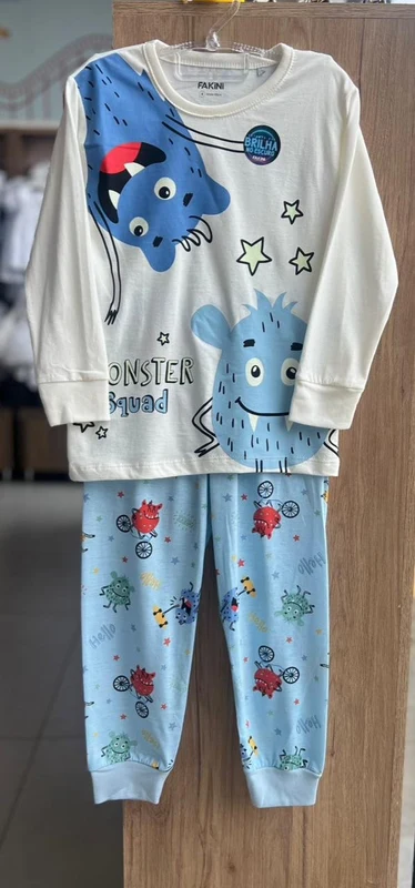 CONJUNTO PIJAMA CAMISETA MANGA LONGA MONSTER SQUAD E CALÇA MENINO FAKINI OFF/AZUL / 6
