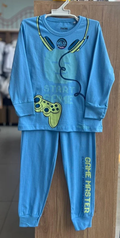 CONJUNTO PIJAMA MANGA LONGA START GAME VIDEO GAME E CALÇA MENINO FAKINI AZUL / 8