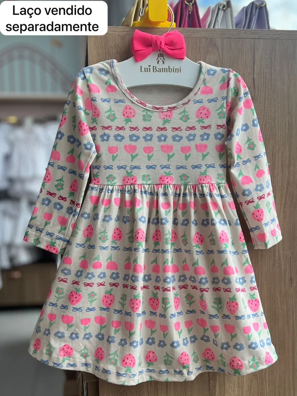 VESTIDO MANGA LONGA FLORES HORIZONTAL MENINA FAKINI Bege / 4