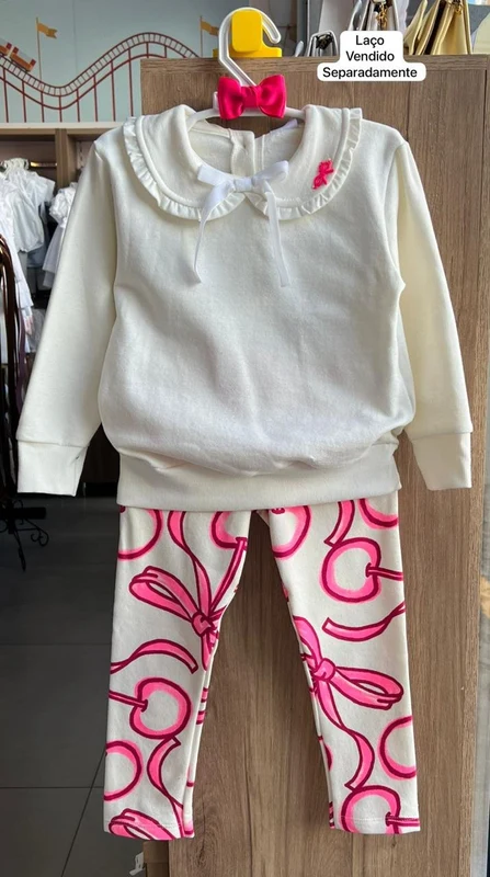 CONJUNTO BLUSÃO MANGA LONGA BABADO LAÇO E CALÇA MOLETOM MENINA FAKINI OFF / 10