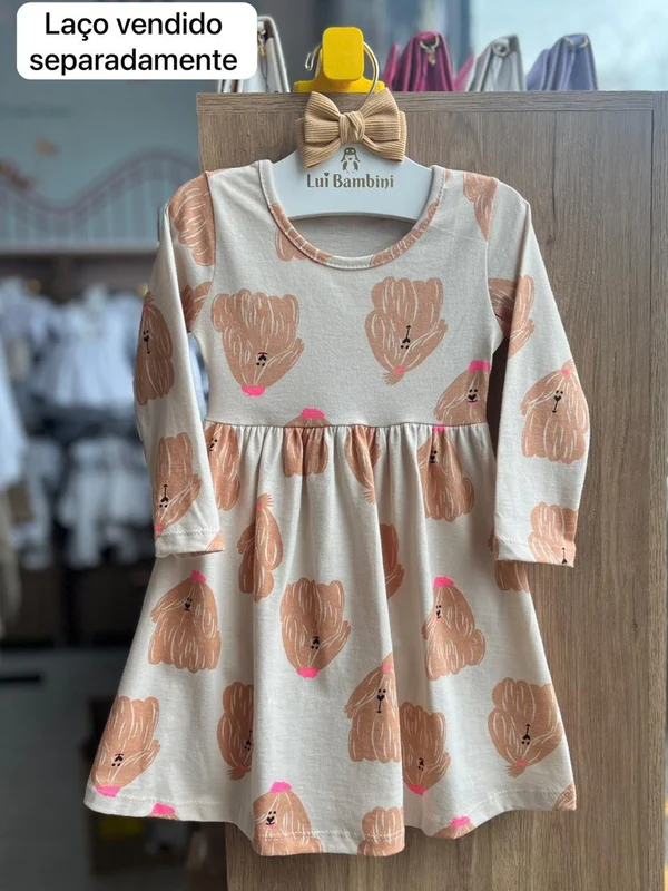 VESTIDO MANGA LONGA CACHORROS MENINA FAKINI Bege / 1