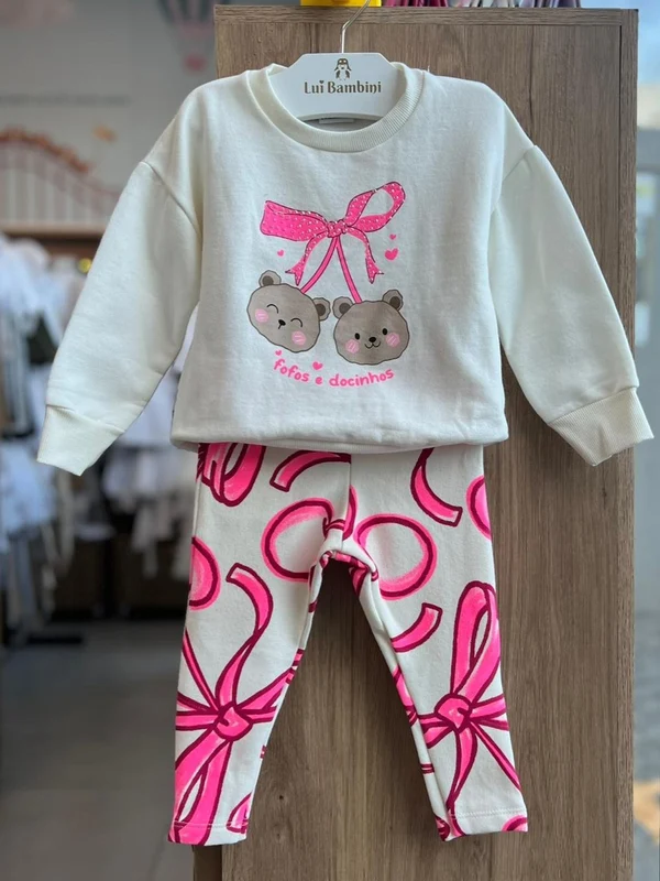 CONJUNTO BLUSÃO MANGA LONGA GATINHOS DUPLO LAÇO E CALÇA LEGGING CEREJA MENINA FAKINI OFF / 1