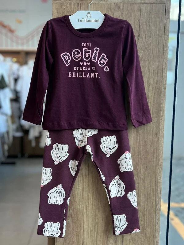 CONJUNTO BLUSA MANGA LONGA PETIT BRILLANT E CALÇA LEGGING MENINA FAKINI VINHO / 3