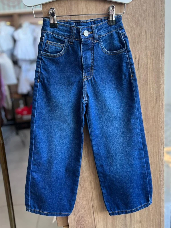 CALÇA JEANS WIDE LEG BÁSICA LISA BOLSO ELÁSTICO CÓS MENINA FAKINI JEANS / 1