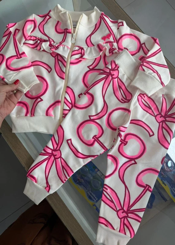 CONJUNTO JAQUETA MANGA LONGA ZÍPER BABADO E CALÇA MENINA FAKINI OFF / 1