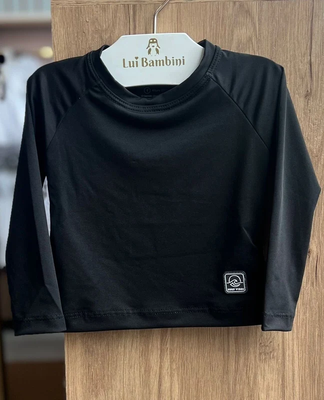 CAMISETA MANGA LONGA LISO BÁSICO PROTEÇÃO UV50+ UNISSEX MENINO MENINA FAKINI Preto / 10