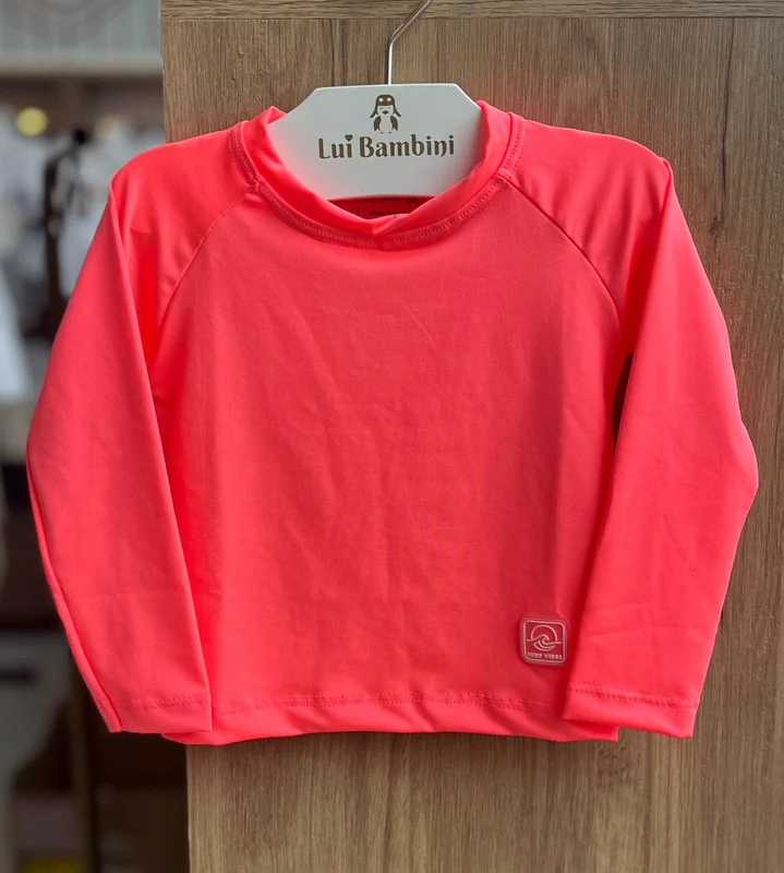 CAMISETA MANGA LONGA LISO BÁSICO PROTEÇÃO UV50+ MENINA FAKINI ROSA NEON / 14